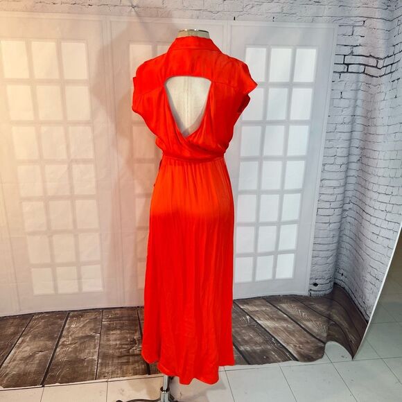 Anthropologie Maeve Red Open-Back Viscose Tie Waist Wrap Midi Dress XS - Picture 7 of 13